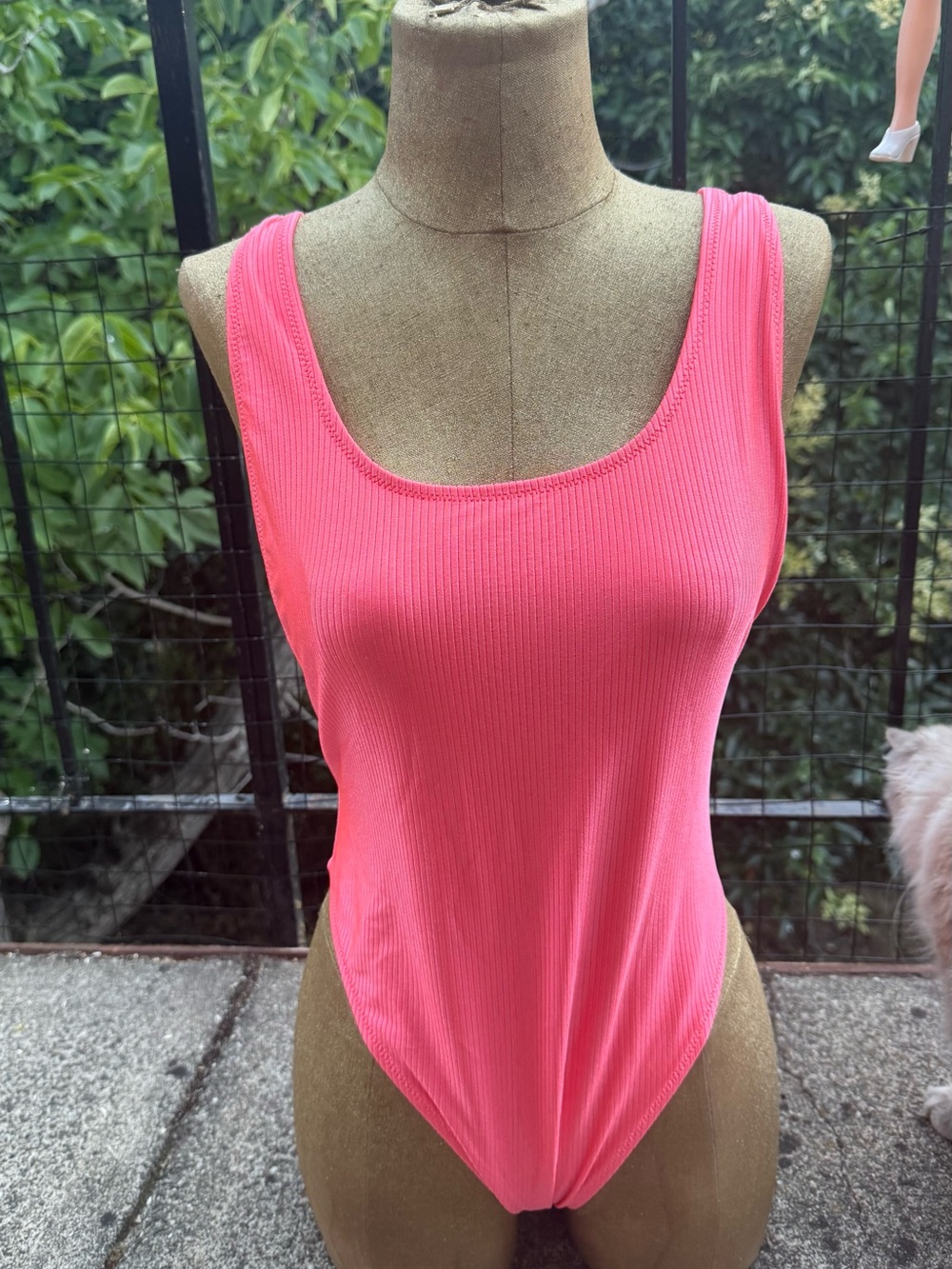 Hot Coral Metallic Ribbed Scoop One-Piece Swimsuit - Hot Pink